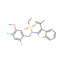 C=C(C)c1c(N(Cc2cc(OC)c(Cl)cc2F)S(=O)(=O)CC)sc2ccccc12 ZINC000115230673