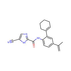 C=C(C)c1ccc(NC(=O)c2ncc(C#N)[nH]2)c(C2=CCCCC2)c1 ZINC000146886195