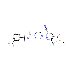 C=C(C)c1cccc(C(C)(C)NC(=O)N2CCN(c3nc(C(F)(F)F)c(C(=O)OCC)cc3C#N)CC2)c1 ZINC000071294963