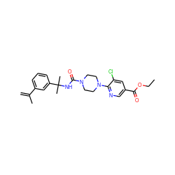 C=C(C)c1cccc(C(C)(C)NC(=O)N2CCN(c3ncc(C(=O)OCC)cc3Cl)CC2)c1 ZINC000071294504