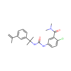 C=C(C)c1cccc(C(C)(C)NC(=O)Nc2ccc(Cl)c(C(=O)N(C)C)c2)c1 ZINC000095574620