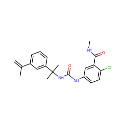 C=C(C)c1cccc(C(C)(C)NC(=O)Nc2ccc(Cl)c(C(=O)NC)c2)c1 ZINC000095573856