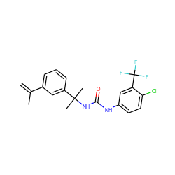 C=C(C)c1cccc(C(C)(C)NC(=O)Nc2ccc(Cl)c(C(F)(F)F)c2)c1 ZINC000095576293