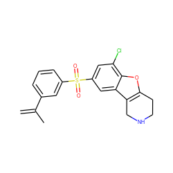 C=C(C)c1cccc(S(=O)(=O)c2cc(Cl)c3oc4c(c3c2)CNCC4)c1 ZINC000147532129