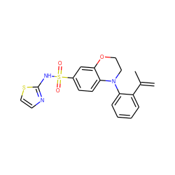 C=C(C)c1ccccc1N1CCOc2cc(S(=O)(=O)Nc3nccs3)ccc21 ZINC000220232833