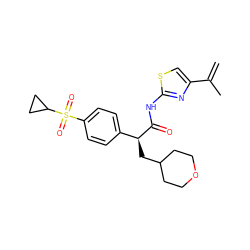 C=C(C)c1csc(NC(=O)[C@@H](CC2CCOCC2)c2ccc(S(=O)(=O)C3CC3)cc2)n1 ZINC000049808104