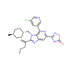C=C(CCC)c1nc2cc(-c3noc(=O)[nH]3)nc(-c3cncc(Cl)c3)c2n1C[C@H]1CC[C@H](C)CC1 ZINC000261138805