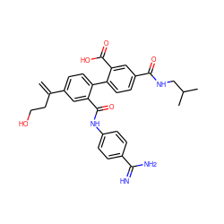 C=C(CCO)c1ccc(-c2ccc(C(=O)NCC(C)C)cc2C(=O)O)c(C(=O)Nc2ccc(C(=N)N)cc2)c1 ZINC000040979630