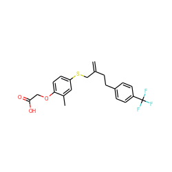 C=C(CCc1ccc(C(F)(F)F)cc1)CSc1ccc(OCC(=O)O)c(C)c1 ZINC000013981355