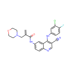 C=C(CN1CCOCC1)C(=O)Nc1ccc2ncc(C#N)c(Nc3ccc(F)c(Cl)c3)c2c1 ZINC000013492824