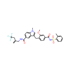 C=C(CNC(=O)c1ccc2c(c1)c(Cc1ccc(C(=O)NS(=O)(=O)c3ccccc3C)cc1OC)cn2C)CC(F)(F)F ZINC000028756215