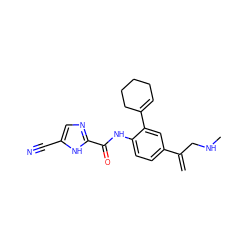 C=C(CNC)c1ccc(NC(=O)c2ncc(C#N)[nH]2)c(C2=CCCCC2)c1 ZINC000169701086