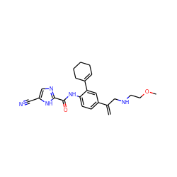 C=C(CNCCOC)c1ccc(NC(=O)c2ncc(C#N)[nH]2)c(C2=CCCCC2)c1 ZINC000169701085