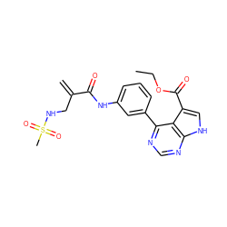 C=C(CNS(C)(=O)=O)C(=O)Nc1cccc(-c2ncnc3[nH]cc(C(=O)OCC)c23)c1 ZINC000218982916