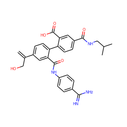 C=C(CO)c1ccc(-c2ccc(C(=O)NCC(C)C)cc2C(=O)O)c(C(=O)Nc2ccc(C(=N)N)cc2)c1 ZINC000040429104