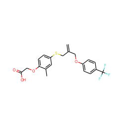 C=C(COc1ccc(C(F)(F)F)cc1)CSc1ccc(OCC(=O)O)c(C)c1 ZINC000013981353