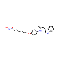 C=C(Cc1c[nH]c2ccccc12)Nc1ccc(OCCCCCCC(=O)NO)cc1 ZINC000101063986