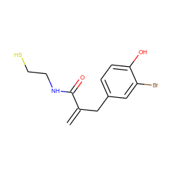 C=C(Cc1ccc(O)c(Br)c1)C(=O)NCCS ZINC000084759372