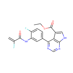 C=C(F)C(=O)Nc1cc(-c2ncnc3[nH]cc(C(=O)OCC)c23)ccc1F ZINC000205782193