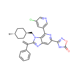C=C(c1ccccc1)c1nc2cc(-c3noc(=O)[nH]3)nc(-c3cncc(Cl)c3)c2n1C[C@H]1CC[C@H](C)CC1 ZINC000261186375