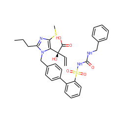 C=C[C@@](O)(C(=O)O)c1c(SC)nc(CCC)n1Cc1ccc(-c2ccccc2S(=O)(=O)NC(=O)NCc2ccccc2)cc1 ZINC000026578642