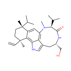 C=C[C@@]1(C)CC[C@](C)(C(C)C)c2cc3c4c(c[nH]c4c21)C[C@@H](CO)NC(=O)[C@H](C(C)C)N3C ZINC000013779357