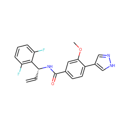 C=C[C@@H](NC(=O)c1ccc(-c2cn[nH]c2)c(OC)c1)c1c(F)cccc1F ZINC000224682454