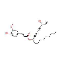 C=C[C@@H](O)C#CC#C[C@H](/C=C\CCCCCCC)OC(=O)/C=C/c1ccc(O)c(OC)c1 ZINC000299837039