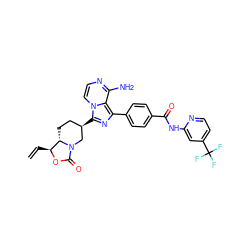 C=C[C@@H]1OC(=O)N2C[C@H](c3nc(-c4ccc(C(=O)Nc5cc(C(F)(F)F)ccn5)cc4)c4c(N)nccn34)CC[C@@H]12 ZINC000145507813