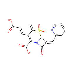 C=C1C(/C=C/C(=O)O)=C(C(=O)O)N2C(=O)/C(=C/c3ccccn3)[C@H]2S1(=O)=O ZINC000027992730