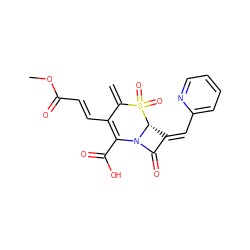 C=C1C(/C=C/C(=O)OC)=C(C(=O)O)N2C(=O)/C(=C/c3ccccn3)[C@H]2S1(=O)=O ZINC000027979436