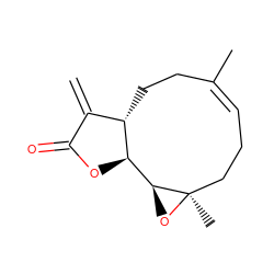 C=C1C(=O)O[C@H]2[C@H]1CC/C(C)=C/CC[C@@]1(C)O[C@@H]21 ZINC000030726283