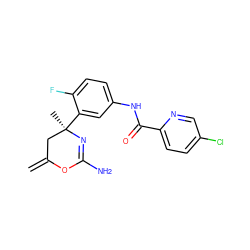 C=C1C[C@@](C)(c2cc(NC(=O)c3ccc(Cl)cn3)ccc2F)N=C(N)O1 ZINC000198717131