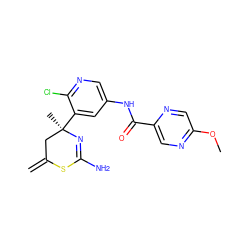 C=C1C[C@@](C)(c2cc(NC(=O)c3cnc(OC)cn3)cnc2Cl)N=C(N)S1 ZINC000068197547