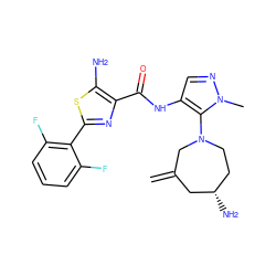 C=C1C[C@@H](N)CCN(c2c(NC(=O)c3nc(-c4c(F)cccc4F)sc3N)cnn2C)C1 ZINC000169699502