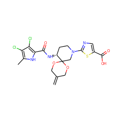 C=C1COC2(CN(c3ncc(C(=O)O)s3)CC[C@H]2NC(=O)c2[nH]c(C)c(Cl)c2Cl)OC1 ZINC000299823869