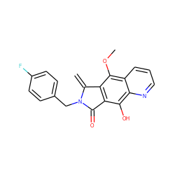 C=C1c2c(c(O)c3ncccc3c2OC)C(=O)N1Cc1ccc(F)cc1 ZINC000038147682