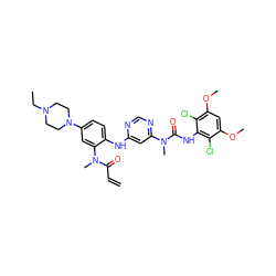 C=CC(=O)N(C)c1cc(N2CCN(CC)CC2)ccc1Nc1cc(N(C)C(=O)Nc2c(Cl)c(OC)cc(OC)c2Cl)ncn1 ZINC001772569877