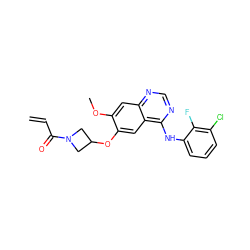 C=CC(=O)N1CC(Oc2cc3c(Nc4cccc(Cl)c4F)ncnc3cc2OC)C1 ZINC000141587010