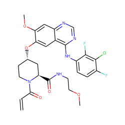 C=CC(=O)N1CC[C@H](Oc2cc3c(Nc4ccc(F)c(Cl)c4F)ncnc3cc2OC)C[C@H]1C(=O)NCCOC ZINC000166355239