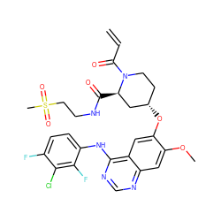 C=CC(=O)N1CC[C@H](Oc2cc3c(Nc4ccc(F)c(Cl)c4F)ncnc3cc2OC)C[C@H]1C(=O)NCCS(C)(=O)=O ZINC000204004314