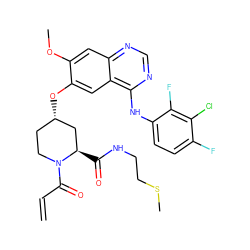 C=CC(=O)N1CC[C@H](Oc2cc3c(Nc4ccc(F)c(Cl)c4F)ncnc3cc2OC)C[C@H]1C(=O)NCCSC ZINC000165026966