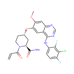 C=CC(=O)N1CC[C@H](Oc2cc3c(Nc4ccc(F)c(Cl)c4F)ncnc3cc2OC)C[C@H]1C(N)=O ZINC000141435572