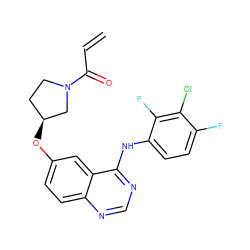 C=CC(=O)N1CC[C@H](Oc2ccc3ncnc(Nc4ccc(F)c(Cl)c4F)c3c2)C1 ZINC000140899271