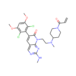 C=CC(=O)N1CCC(N(C)CCn2c(=O)c(-c3c(Cl)c(OC)cc(OC)c3Cl)cc3cnc(NC)nc32)CC1 ZINC001772594408