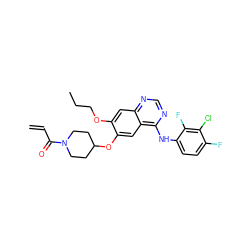 C=CC(=O)N1CCC(Oc2cc3c(Nc4ccc(F)c(Cl)c4F)ncnc3cc2OCCC)CC1 ZINC000145213395