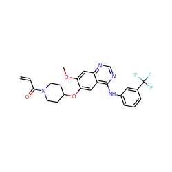 C=CC(=O)N1CCC(Oc2cc3c(Nc4cccc(C(F)(F)F)c4)ncnc3cc2OC)CC1 ZINC000201598970