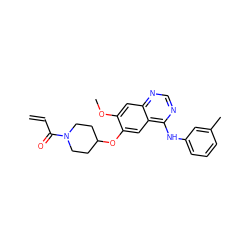 C=CC(=O)N1CCC(Oc2cc3c(Nc4cccc(C)c4)ncnc3cc2OC)CC1 ZINC000141713227