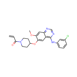 C=CC(=O)N1CCC(Oc2cc3c(Nc4cccc(Cl)c4)ncnc3cc2OC)CC1 ZINC000141754829