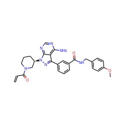 C=CC(=O)N1CCC[C@@H](n2nc(-c3cccc(C(=O)NCc4ccc(OC)cc4)c3)c3c(N)ncnc32)C1 ZINC000095573401